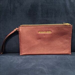 Michael Kors Cognac Leather Clutch with Gold Accents